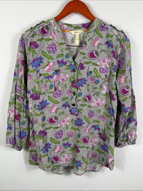 Matilda Jane Tops - Matilda Jane Gray Floral Henley Blouse Purple & Blue Accents. Womens Size S